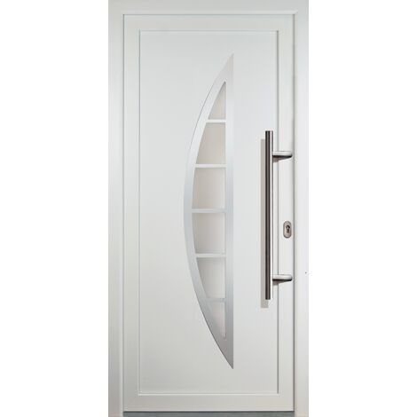 Porte d'ingresso classico PVC modello 28 dentro/al di fuori: bianco, larghezza: 88cm, altezza: 200cm, senso di aperatura destra