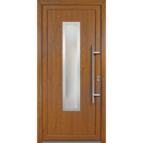 Porte d'ingresso PVC JM SIGNUM ESCLUSIVO, mod. 32, dentro: bianco/al di fuori: golden oak, larghezza: 108cm, altezza: 208cm, senso di aperatura destra (1/5)