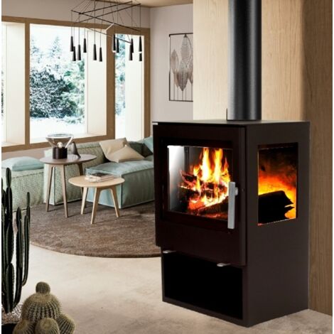 Panorama Kaminofen 9.8kW Holzofen 3 Scheiben 3 seitig Heizofen Ofen Kamin 56315