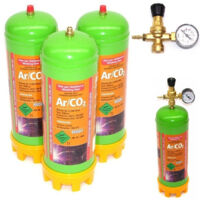 3x Einweg Schutzgasflasche 2.2L CO2 Argon Mischgas 51601 + Gasdruckminderer 51611