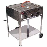 EDELSTAHL GASBRÄTER 10 kW 3 flammig GASGRILL BRÄTER GRILL BBQ Grillwagen Pfanne Set 5