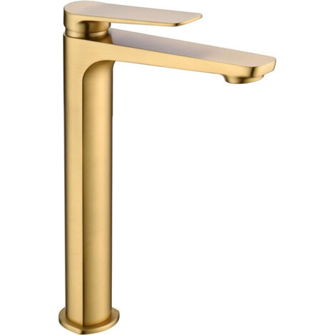 MIce  - Grifo monomando con caño alto para lavabo fabricado en latón - grifo de lavabo caño largo apto para Agua frio/caliente Color Oro Cepillado (1/2)