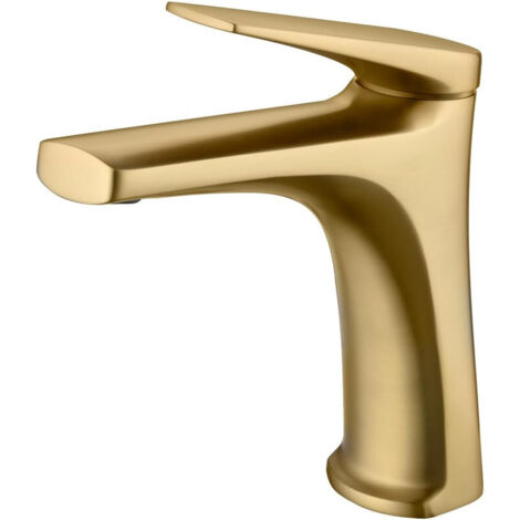 Mice - Mice - Grifo monomando para lavabo fabricado en latón - Griferia de Baño para lavamanos para agua Caliente/Fria Color Oro Cepillado (1/3)