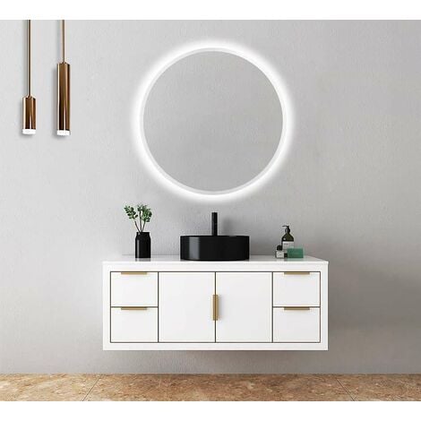  Espejo redondo LED, espejo circular, espejos de baño para  pared, espejo de tocador con luces, espejo de pared pulido sin marco para  baño, tocador, dormitorio, IP44, luz blanca/cálida : Hogar y