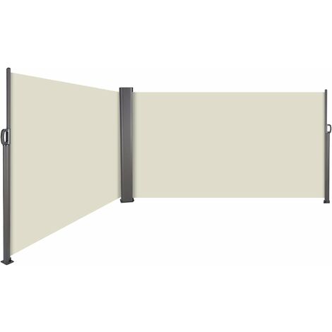 Laterale Frangivento con Paravento Estraibile Esterno Doppio 600 x 160 cm Tidyard Tenda da Sole Paravento Nero PA e Telaio in Acciaio 