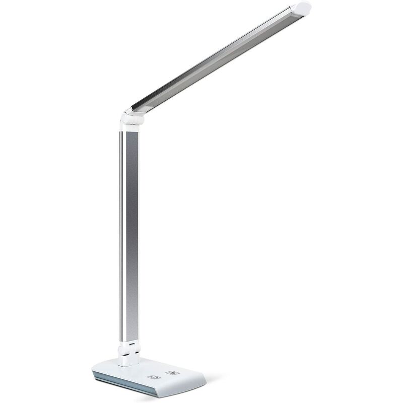 10W LED Lámpara de Escritorio Lámpara de Mesa Lámpara de Mesa Regulable Lámpara de Oficina Giratoria Lámpara de Lectura Lámpara de Libro Lámpara de Trabajo 60 LED ([Plata)