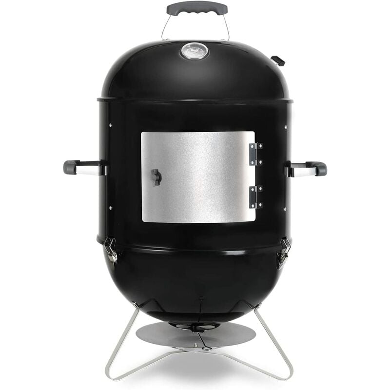 PEDY Barbacoa Ahumador, 3 en 1, Barbacoa de Carbón con Brasero de Agua, 3 Parrilla y Termómetro, Escape de aire Ajustable, Gran Capacidad, 64,5 * 47,5 * 90 cm