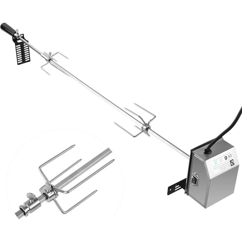 Asador Electrico Giratorio Automático, Pincho para Barbacoa de Acero Inoxidable Brocheta de 107cm con Motor