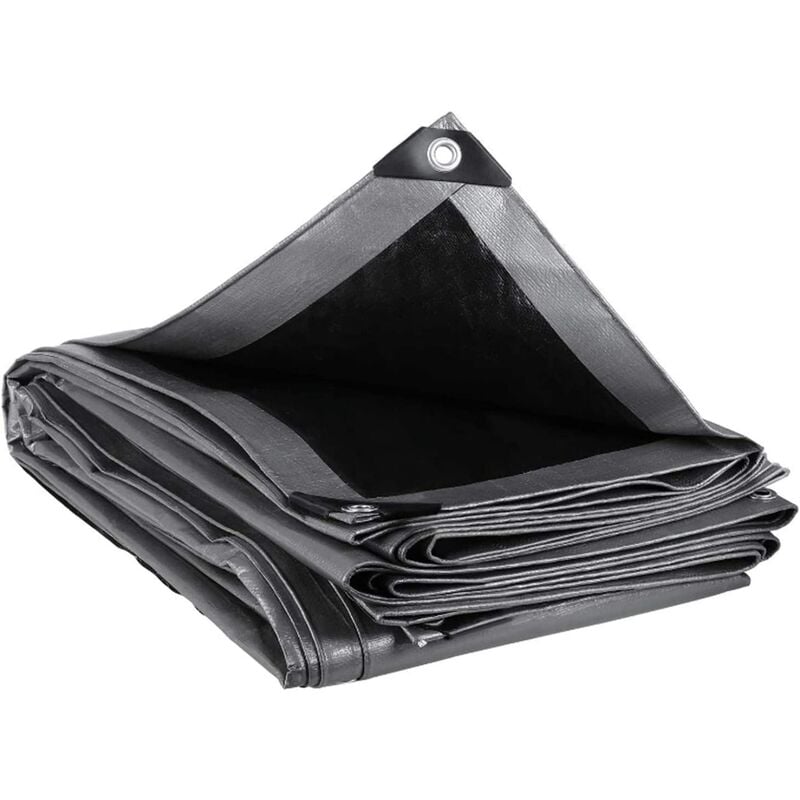 Lona Impermeable Exterior con Ojales, Protección Solar y Resistente a la Rotura para Muebles de Jardín, Camping, Madera, Piscina, Vehículos y Barcos, 280g / m² Gris-Negro（3x6m)