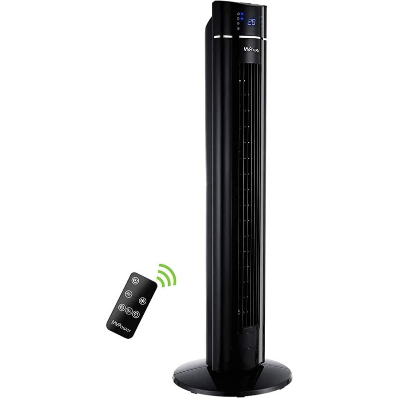 Ventilador de Torre Oscilante 60°, Potencia: 60W, 3 Velocidades Silenciosas + 3 Modos, con Mando a Distancia 5M, Modo de Iones Negativos, Modo de Sueño 8H, Negro