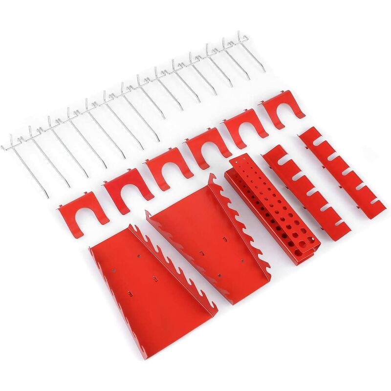 PEDY Tool Wall Juego de Ganchos Metálicos de 25 Piezas Taller Soporte para Dispositivos Pesados Gancho para pared Perforada - Juego de Ganchos de Montaje para Portaherramientas