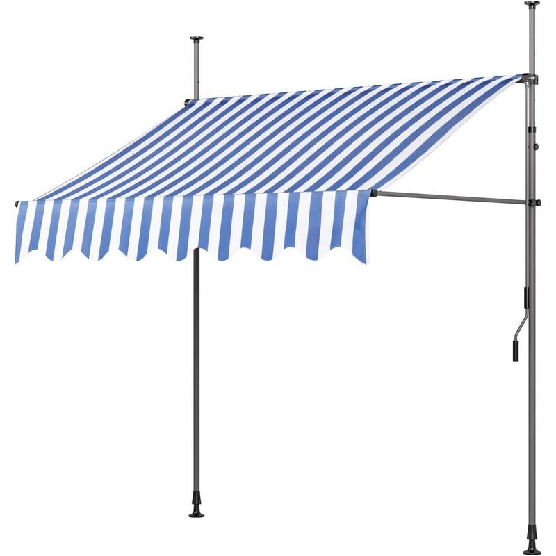 PEDY Toldo Articulado con Armazón, Terraza Balcón Toldo Altura Ajustable con Manivela, Resistente a los Rayos UV, de Metal y Poliéster, Sin Taladrar, 300 x 120cm, Azul y Blanco