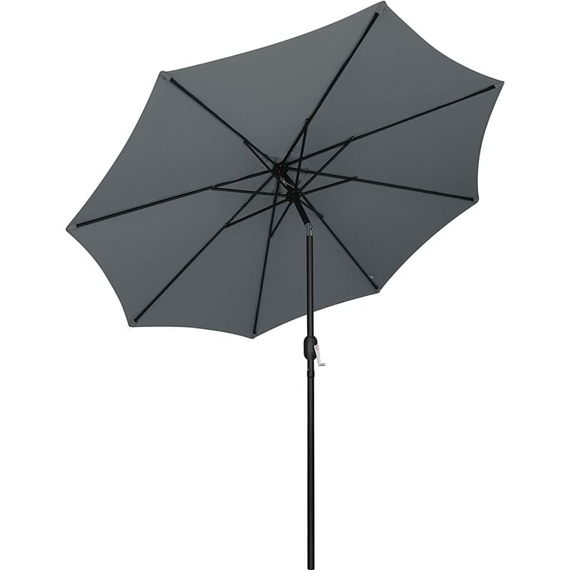 PEDY Parasol, parasol de 2,7 m con protección UV UPF 50+, parasol de mercado con 8 puntales de acero y manivela, parasol de jardín, parasol de patio, redondo, cubierta de lluvia exterior, para jardín, balcón, terraza, 180 g / m² （gris）