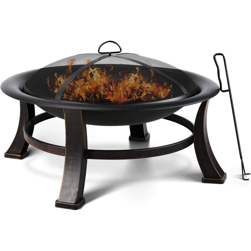 PEDY Brasero Exterior con Parrilla，Barbacoa Portátil de Carbón，76x76x46cm, con Póker, Parrilla de Cubierta Protectora y Cubierta Protectora Impermeable, para Calefacción, Barbacoa, Fiesta