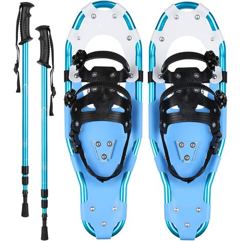 Raquetas de nieve, botas de nieve 3 en con bastones de senderismo y bolsa de transporte, ajustables para mujeres hombres, 25, azul
