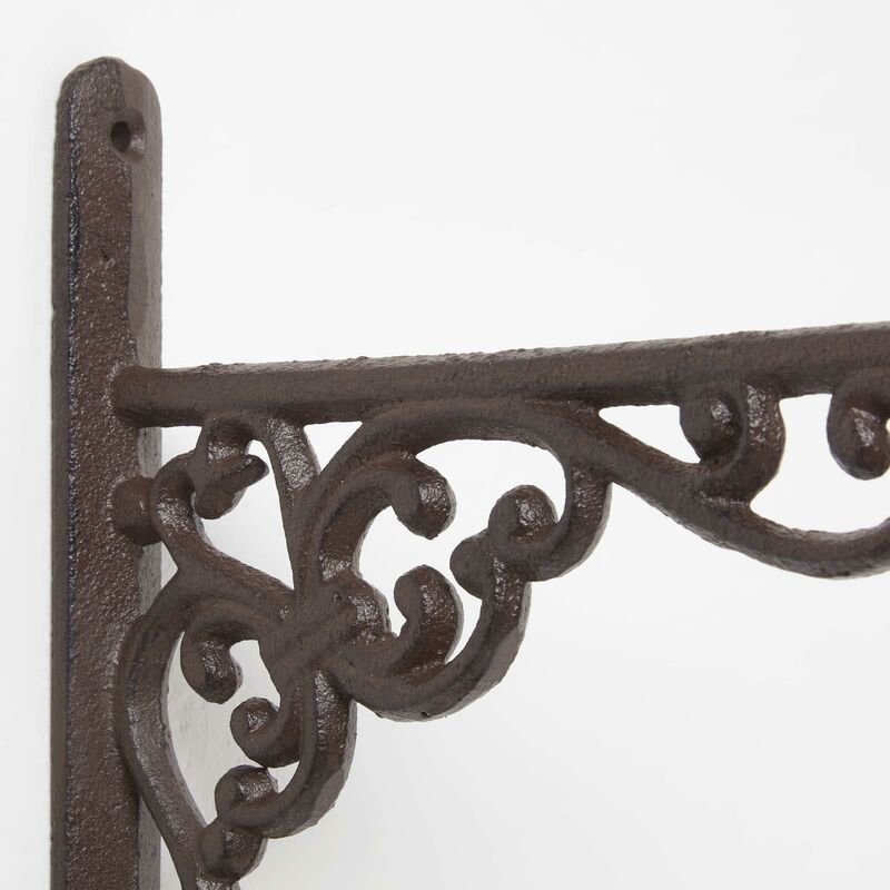 HOMESCAPES Brown Cast Iron Large Hanging Basket Hook - Brown - Brown