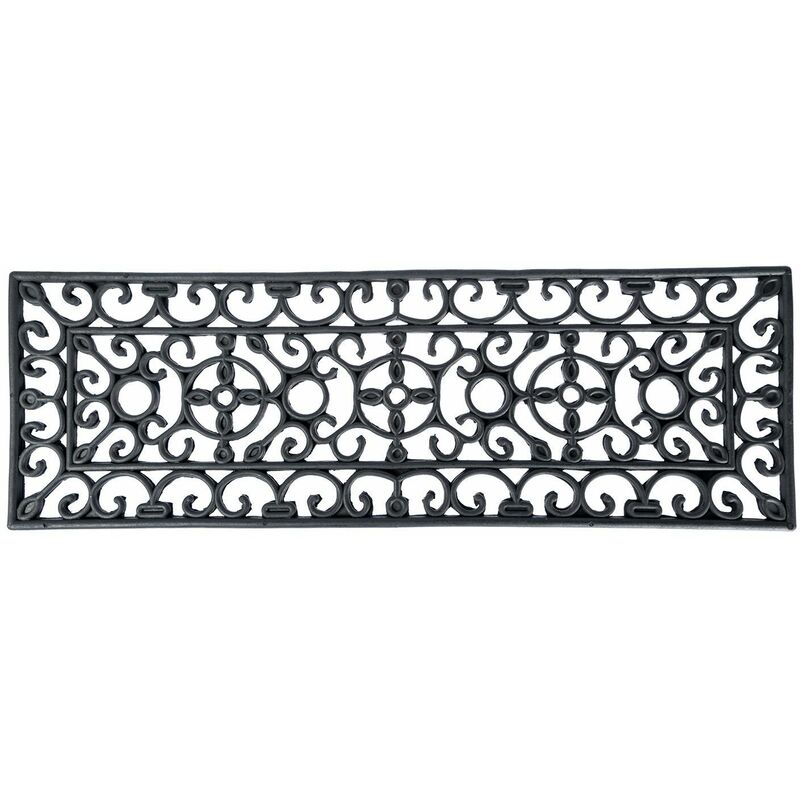 HOMESCAPES Black Wrought Iron Effect Parisian Rubber Doormat 75 x 25cm