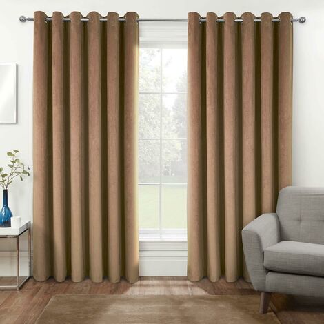 HOMESCAPES Thermal 100% Blackout Beige Velvet Curtains, 168 x 137 cm (66" x 54")