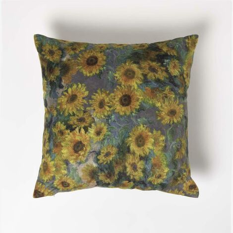 HOMESCAPES Van Gogh Sunflowers Filled Velvet Cushion 46 x 46