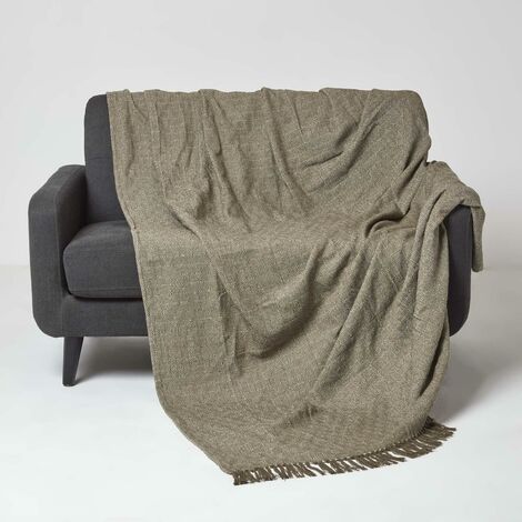 Malda Brown & Natural Cotton Throw with Tassels 150 x 200 cm