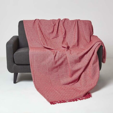Malda Red & White Cotton Throw with Tassels 255 x 360 cm