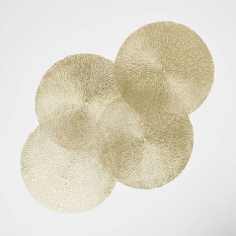 HOMESCAPES Set of 4 Round Decorative Gold Placemats