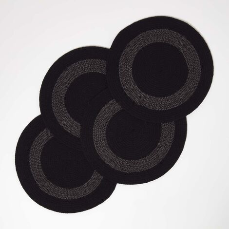 Black & Grey Braided 100% Cotton Round Placemats Set of 4