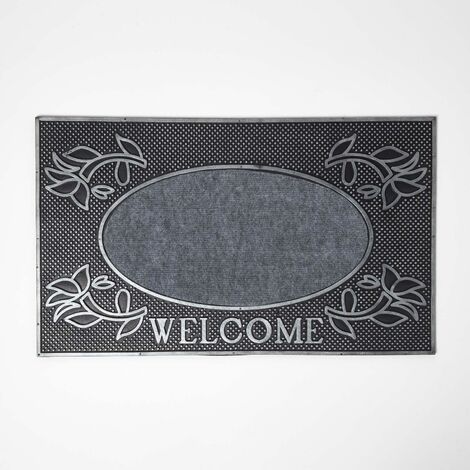 HOMESCAPES Silver 'Welcome' Door Mat, 75 x 45 cm (1/4)
