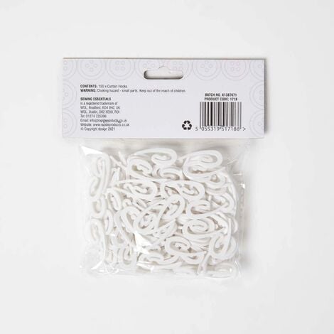 HOMESCAPES White Curtain Hooks 150pcs, 30mm