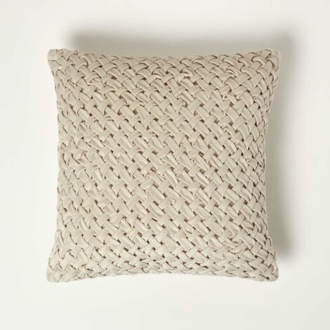 HOMESCAPES Sofia Pleated Cream Velvet Cushion