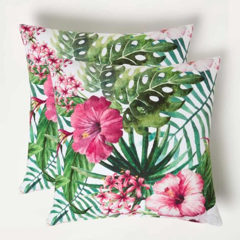HOMESCAPES Botanical Flower Outdoor Cushion 45 x 45 cm, Set