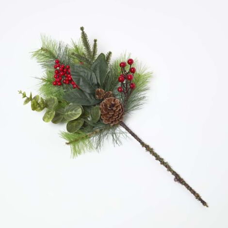 HOMESCAPES Artificial Bouquet Winter Woodland and Eucalyptus Single Stem (1/5)