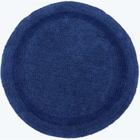 HOMESCAPES Luxury Reversible Round Bath Mat - Navy Blue