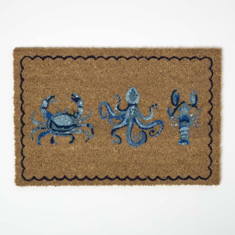 HOMESCAPES Blue Sea Animal Non-Slip Coir Doormat (1/4)