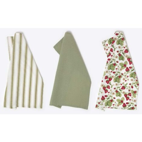 HOMESCAPES Strawberry Tea Towels Set of Three (1/5)