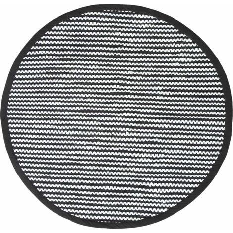 HOMESCAPES Groove Black and White Monochrome Stripy Cotton Chindi Rug, 150 cm Round (1/2)