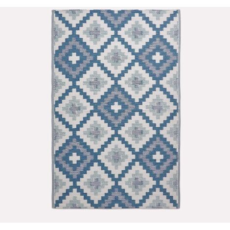 HOMESCAPES Luxury Outdoor Rug Waterproof, Blue Mia Aztec, 180 x 270 cm