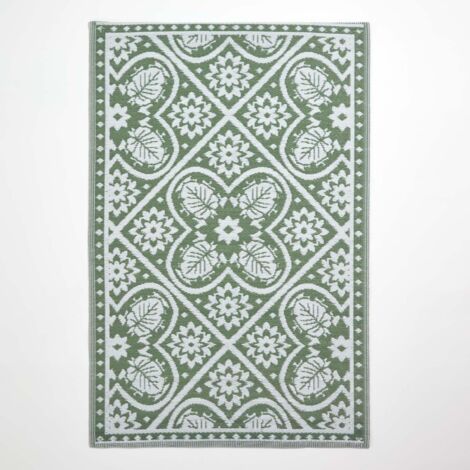 HOMESCAPES Green Outdoor Rug with Floral Leaf Pattern, 122 x 182 cm (1/5)