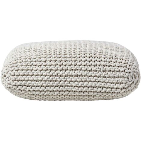 HOMESCAPES Natural Square Cotton Knitted Pouffe Floor Cushion (1/5)