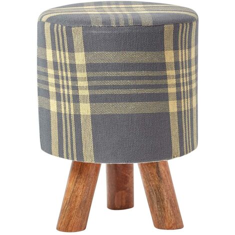 HOMESCAPES Grey and Yellow Tall Tartan Fabric Stool with Legs