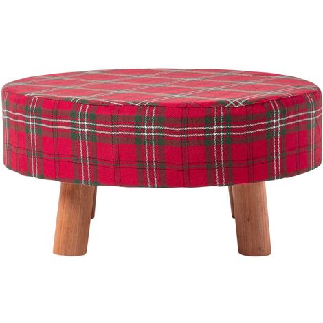 HOMESCAPES Traditional Red, Green and White Tartan Flat Footstool with Legs