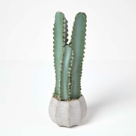 HOMESCAPES Hylcocereus Artificial Cactus In Decorative Textured Stone Pot, 49 cm Tall - Green