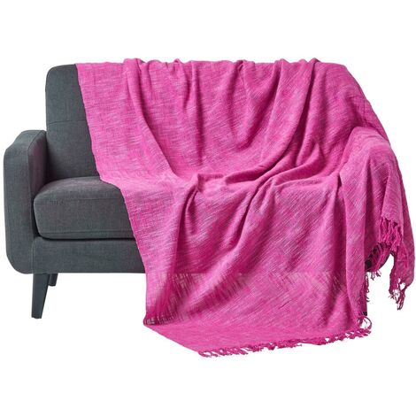 HOMESCAPES Nirvana Slub Cotton Pink Throw, 225 x 255 cm