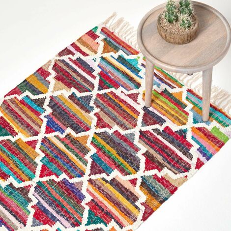 HOMESCAPES Amsterdam Handwoven Multi Coloured 100% Cotton Chindi Kilim Pattern Rug, 160 x 230 cm