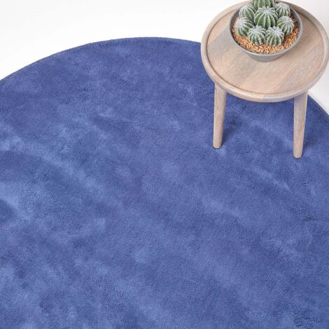 HOMESCAPES Hand Tufted Plain Cotton Blue Large Round Rug, 70 cm Diameter