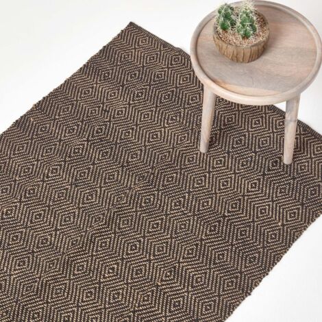 HOMESCAPES Black Geometric Jute Rug 60 x 100 cm