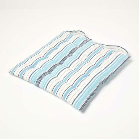 HOMESCAPES New England Stripe Seat Pad with Button Straps 100% Cotton 40 x 40 cm - Blue