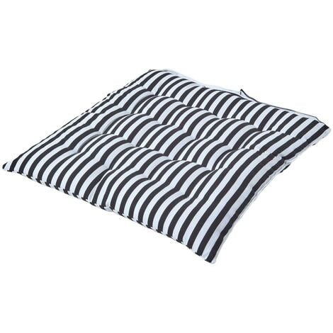 HOMESCAPES Black and White Stripe Seat Pad with Straps 100