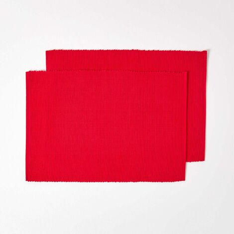 HOMESCAPES Cotton Plain Red Pack of 2 Placemats