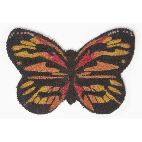 HOMESCAPES Orange Butterfly Coir Doormat (1/4)